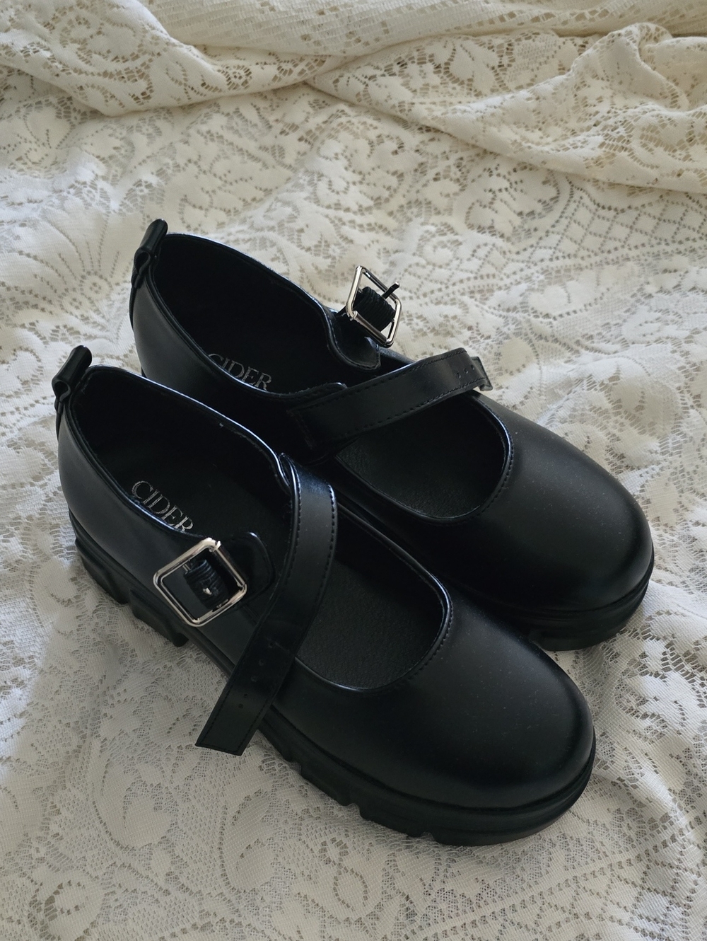 Cider Black Chunky Heeled Strap Mary Jane Shoes